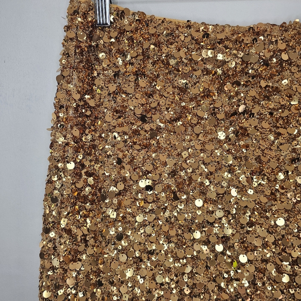 NWT ZARA Gold Sequin Mini Skirt Size S Glam Party Clubwear - Picture 3 of 8